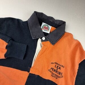 Vintage Barbarian Rugby Wear Long Sleeve Rugby Shirt XL Orange & Black EV3